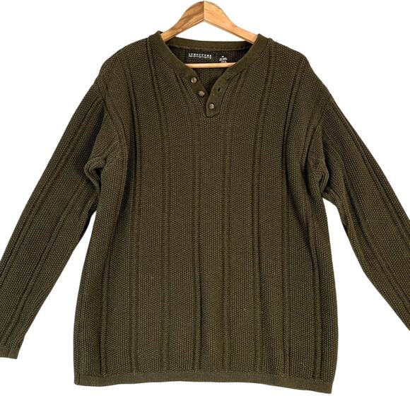 Y2K Structure Ribbed Knit Henley Sweater Mens Medium Olive Army Green Pullover - Picture 1 of 9